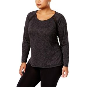 Ideology Long Sleeve Space Dyed Mesh Trim Top 2X